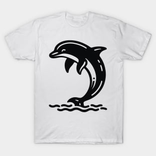 Stick Figure of a Dolphin in Black Ink T-Shirt